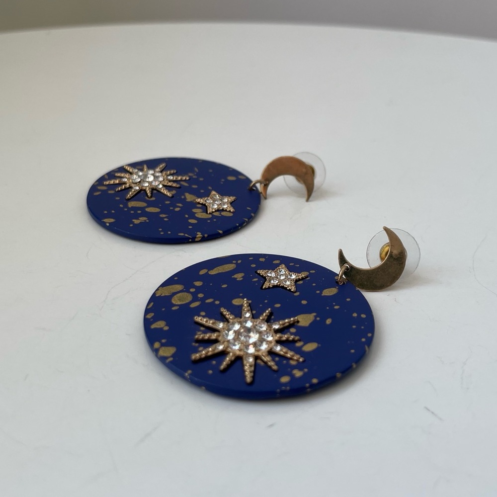 Statement Moon Celestial Gold & Rhinestone Dangle… - image 4